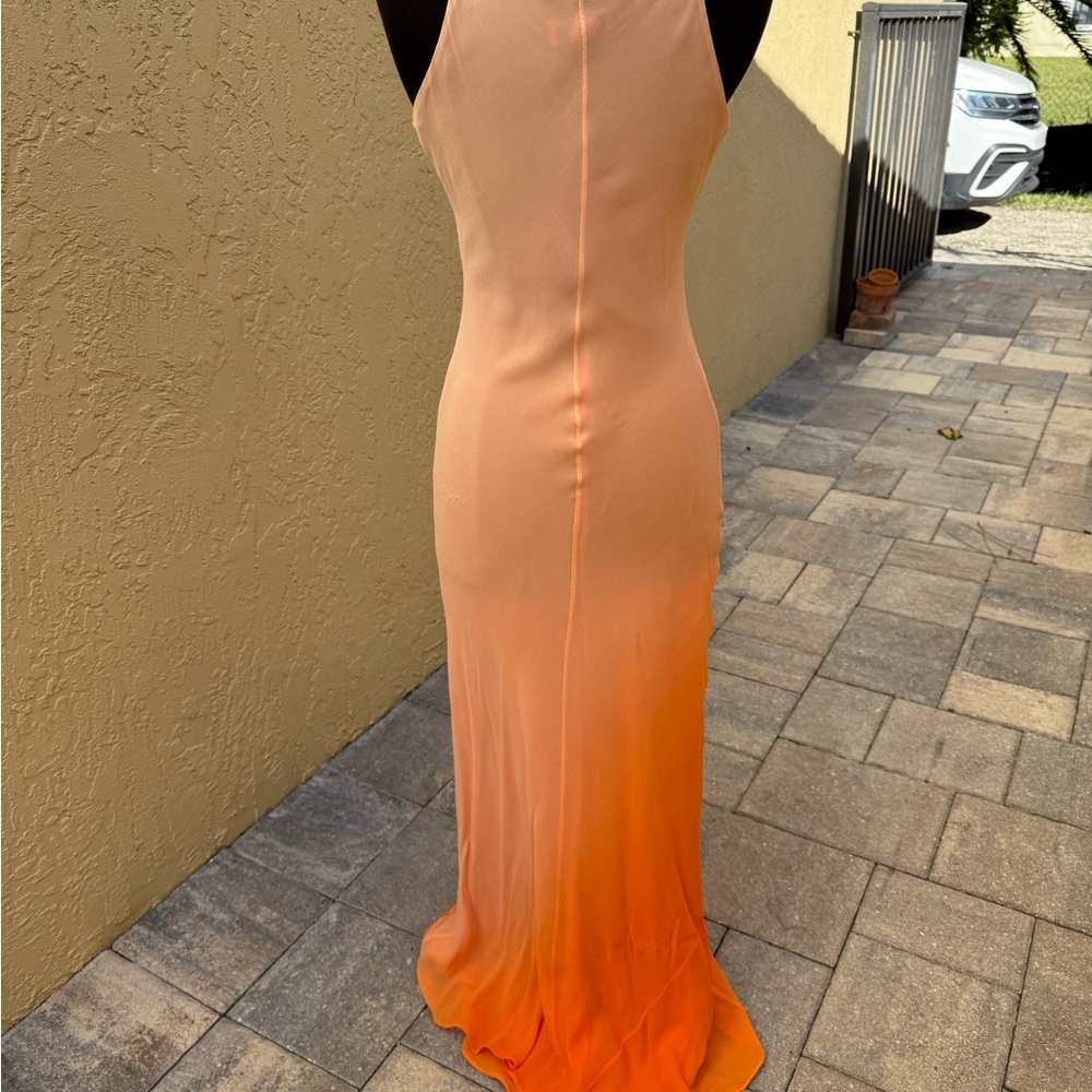 Vintage Y2K EREZ LEVY Ombré Orange Degradé Chiffon Evening Dress Gown Sz 4 - Picture 6 of 9